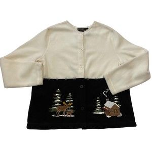 Vintage Croft & Barrow Sport Women’s Sz M Fleece Button Up Top Cabin Embroidery